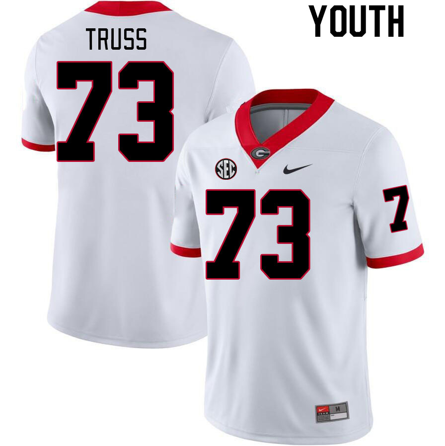 Youth #73 Xavier Truss Georgia Bulldogs College Football Jerseys Stitched-White - Click Image to Close